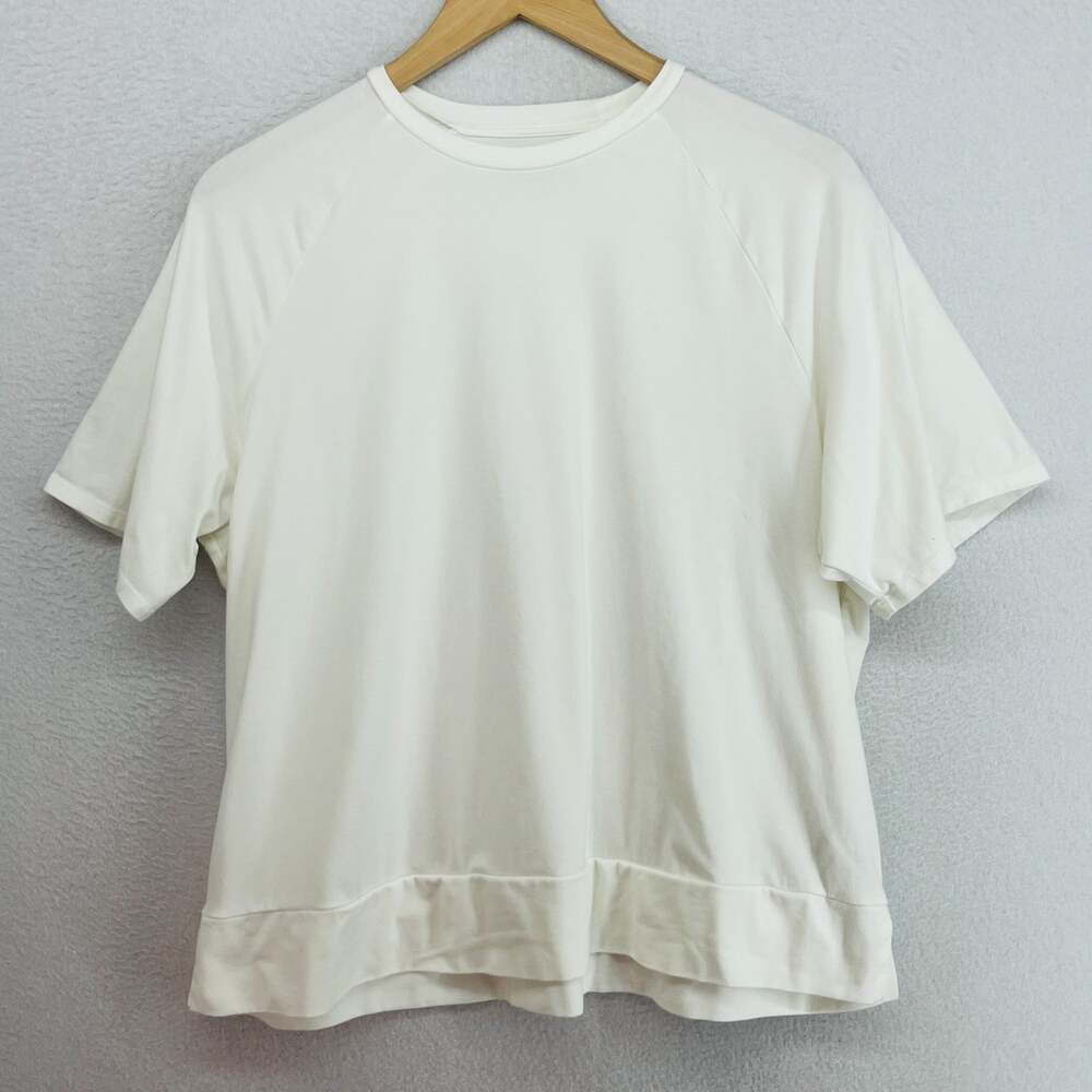 EILEEN FISHER Top M Stretch Cotton Jersey Boxy Crewneck Short Sleeve White USA